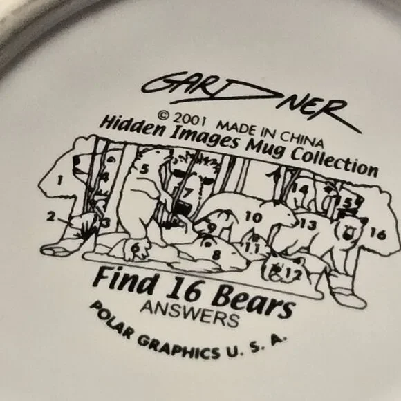 Bears Ceramic Mug By Gardner ~ Hidden Images Mug Collection~Find 16 Bears - Picture 7 of 10